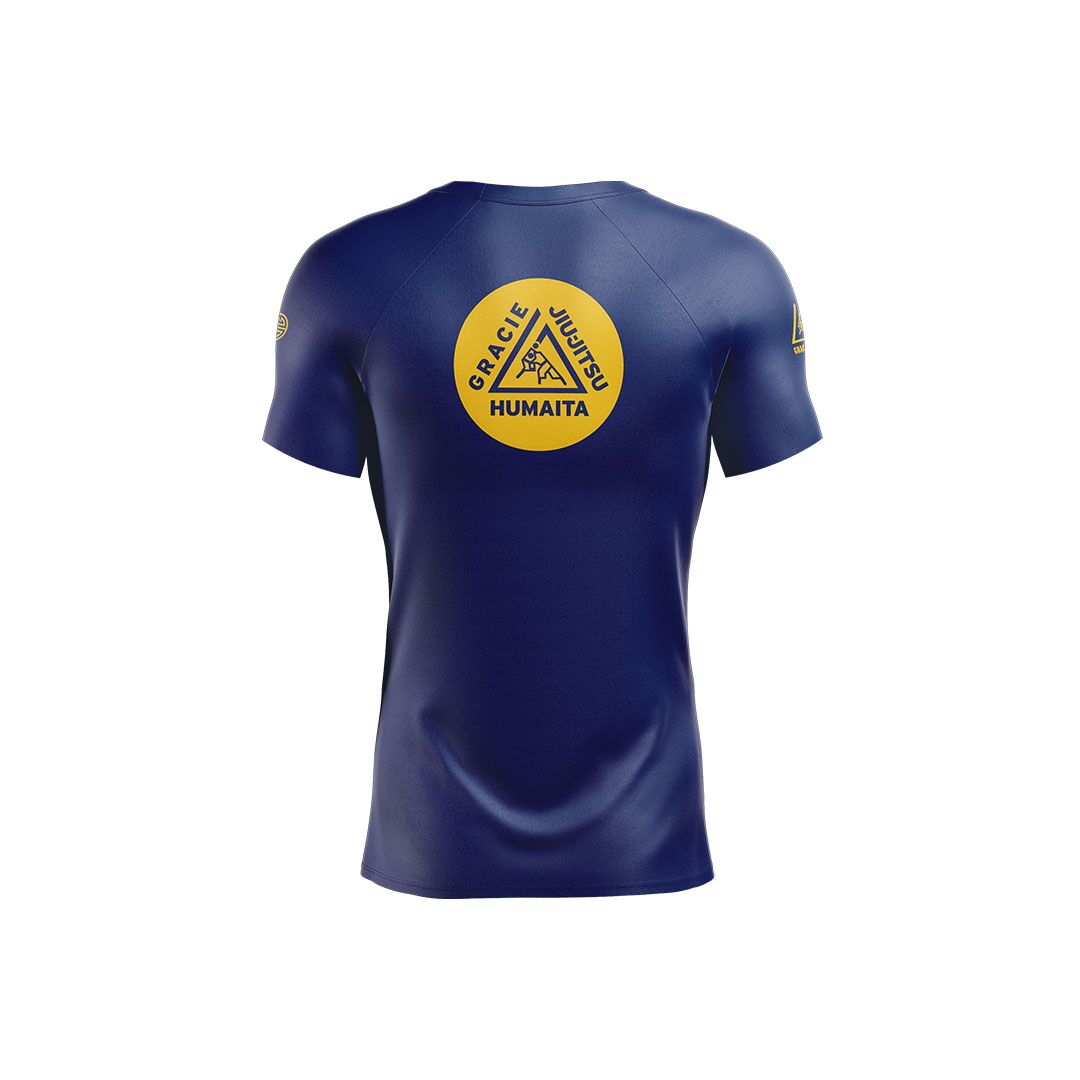 Gracie Humaita 4 Panel Short Sleeve Ranked Rash Guard Blue Belt Back View